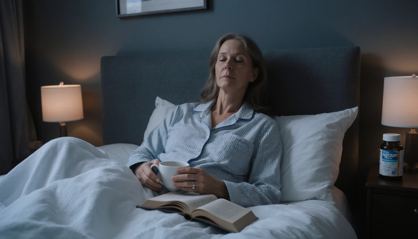 Woman sitting on bed sipping tea