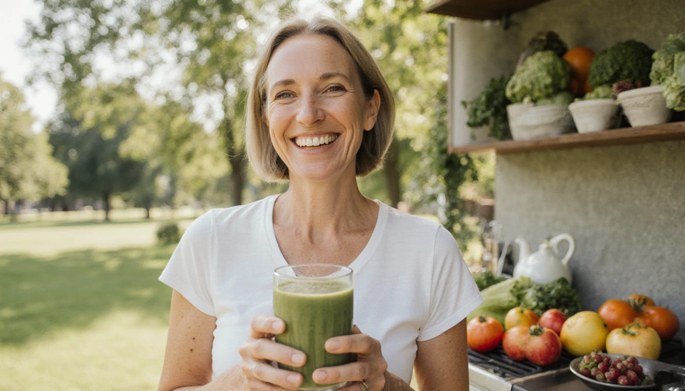Woman in park drinking smoothie