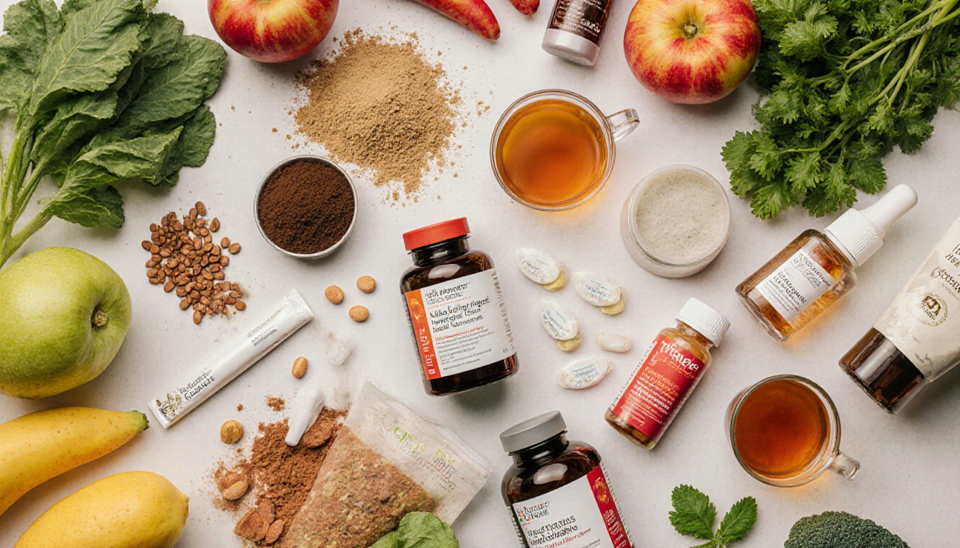 Anti-aging supplements with natural foods and skincare items