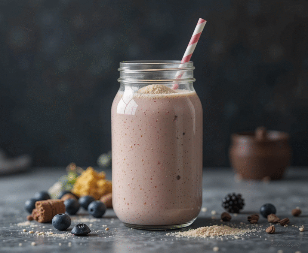 Collagen supplement mixed into a smoothie for skin health