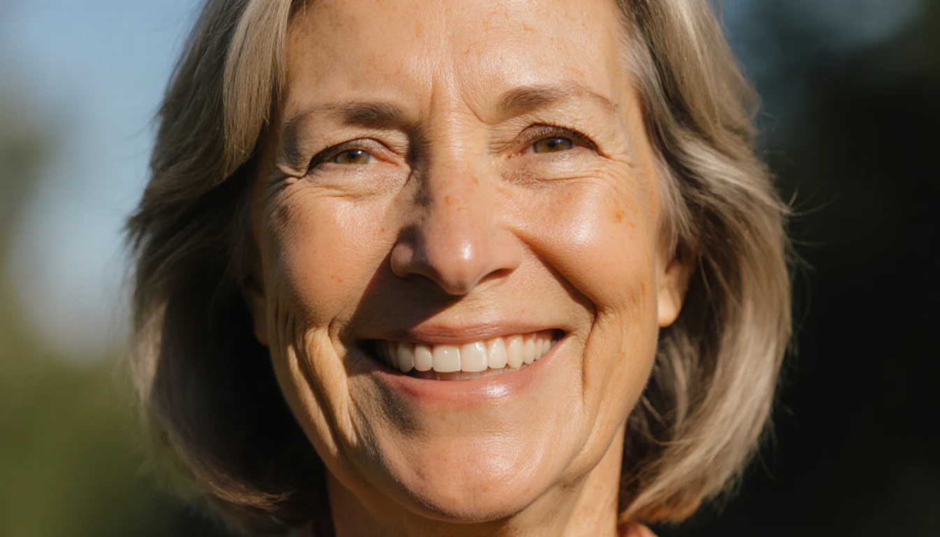 Woman over 35 with radiant skin enjoying natural glow outdoors nutrients foa glowing skin