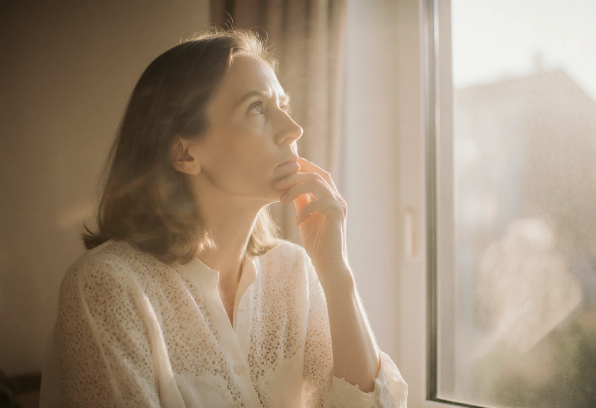 40 yr Woman morning routine natural light